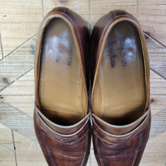 Magnanni for Neiman Marcus Mens 10M Leather Penny Loafers Cognac Brown- 21640 - Picture 13 of 15